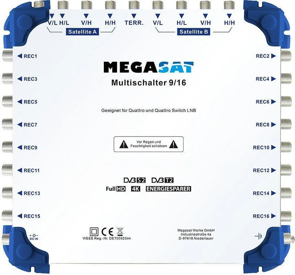 Megasat Multiswitch 9/16 pour 2 Satellites et 16 Participants Full HD