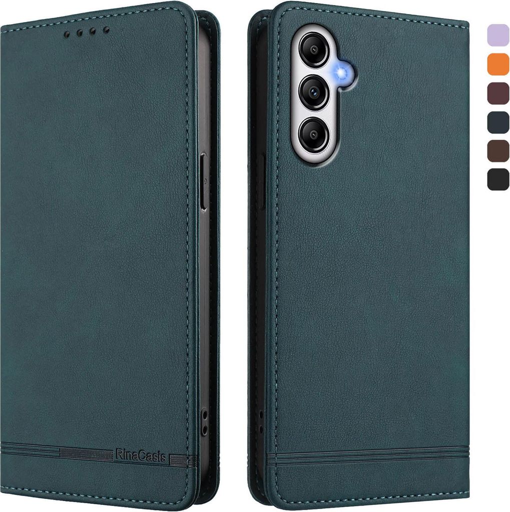 Hülle für Samsung Galaxy M14 5G, Retro Kunstleder Ständer Klapphülle mit Kartenfächer und Magnetische Grün