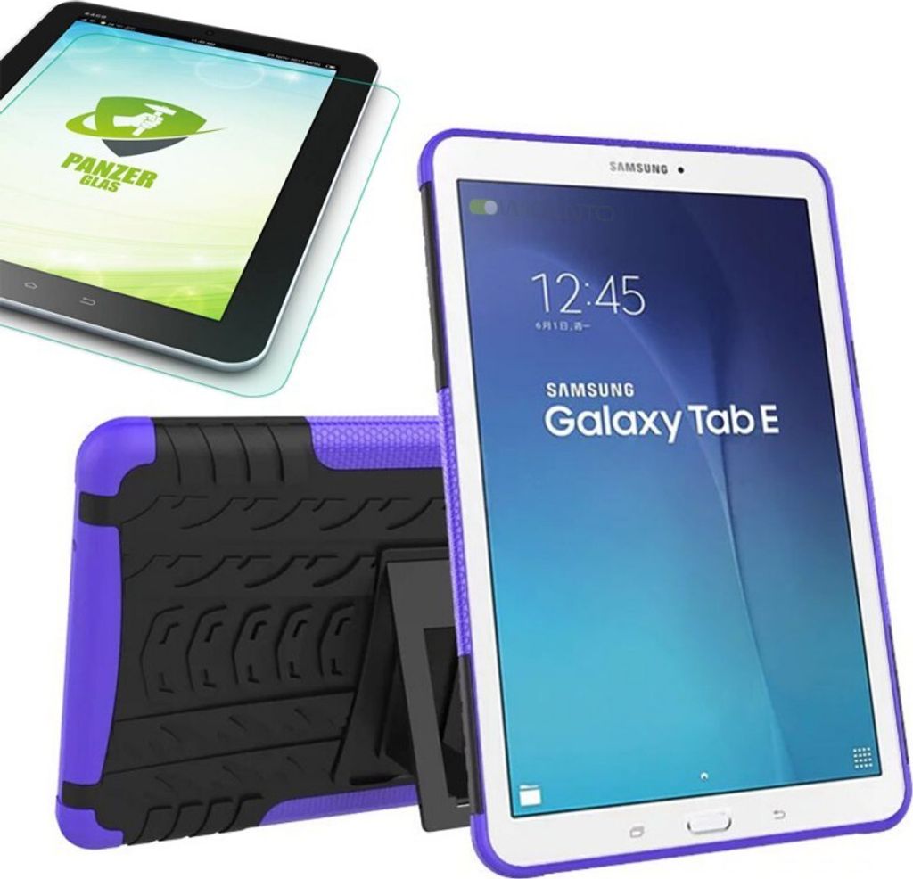 Hybrid Outdoor Tasche Lila für Samsung Galaxy Tab E 9.6 T560 + 0.4 Hartglas