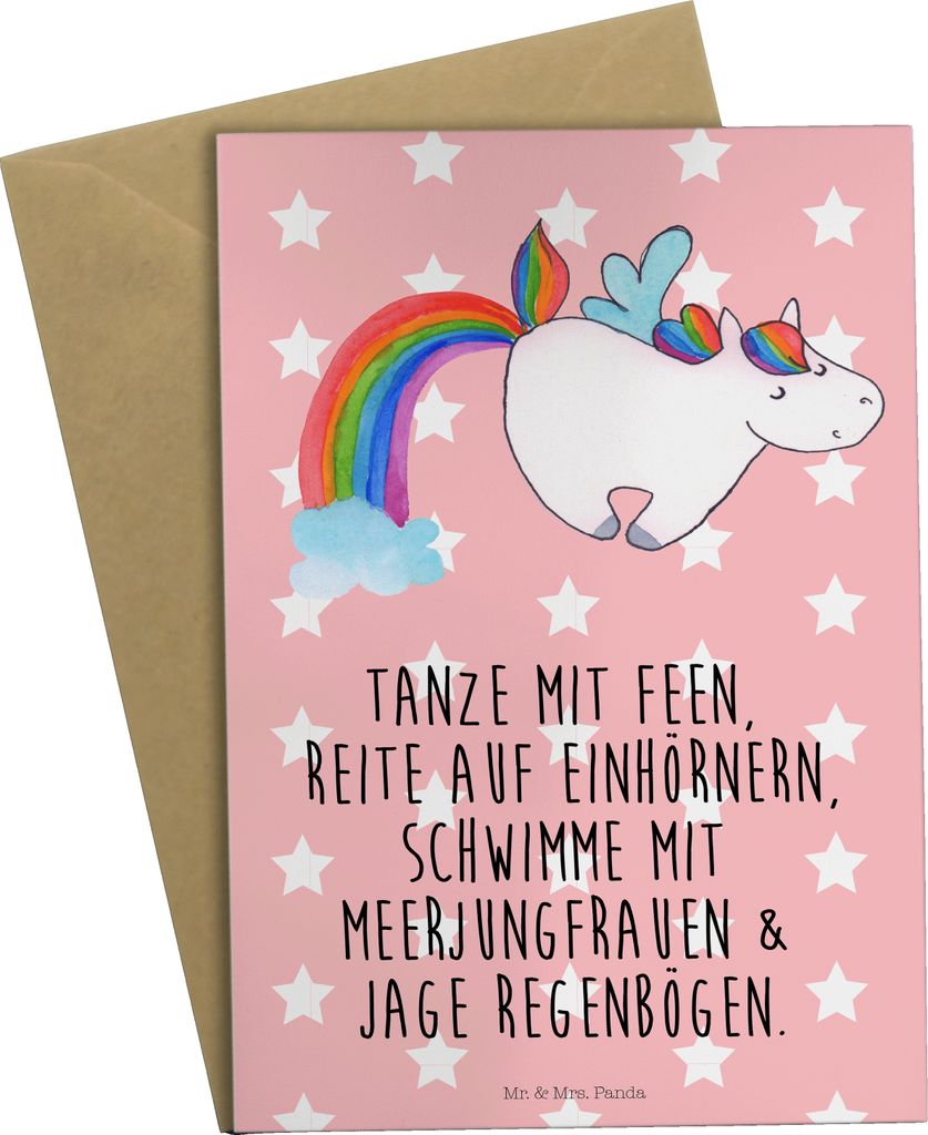 Mr. & Mrs. Panda babykarte Einhorn Fliegendes Pferd - Rot Pastell - Geschenk, Realität, vatertagskarte, Glitzer, Unicorn, Spielen, Glückwunschkar...