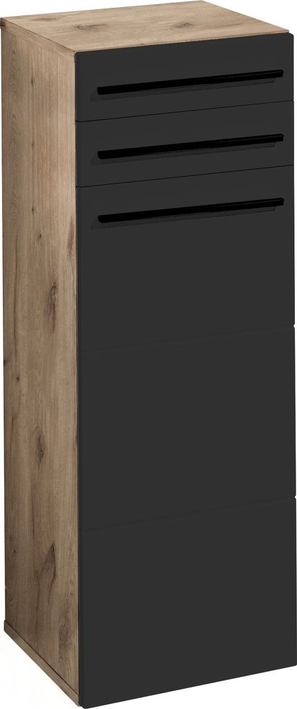 Badkommode >Vista< 1 Tür, 2 Schübe, schwarz matt / viking oak Nachbildung - 34x104x31cm (BxHxT)