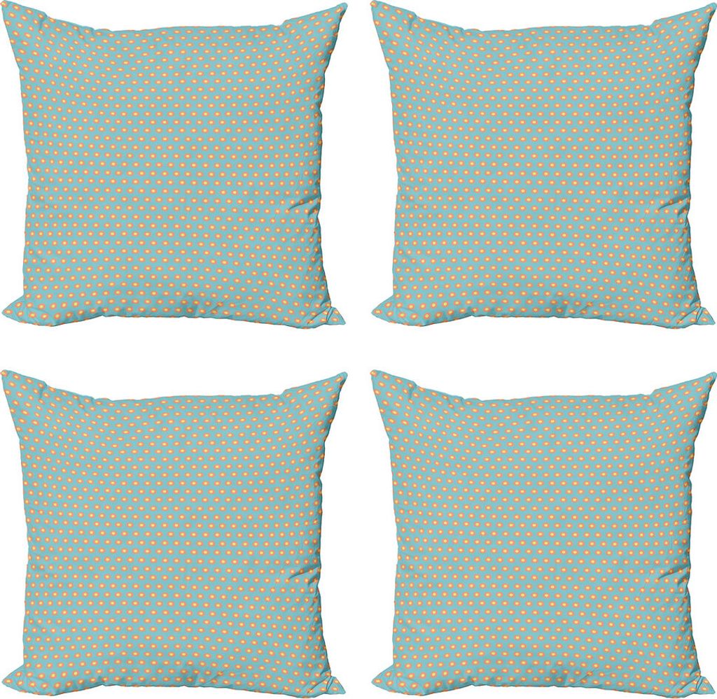ABAKUHAUS Abstrakt Kissenbezug Set (4 Stück), Simplistic Blumen-Runden, Moderner Doppelseitiger Digitaldruck, 50 cm x 50 cm, Turquoise Salmon