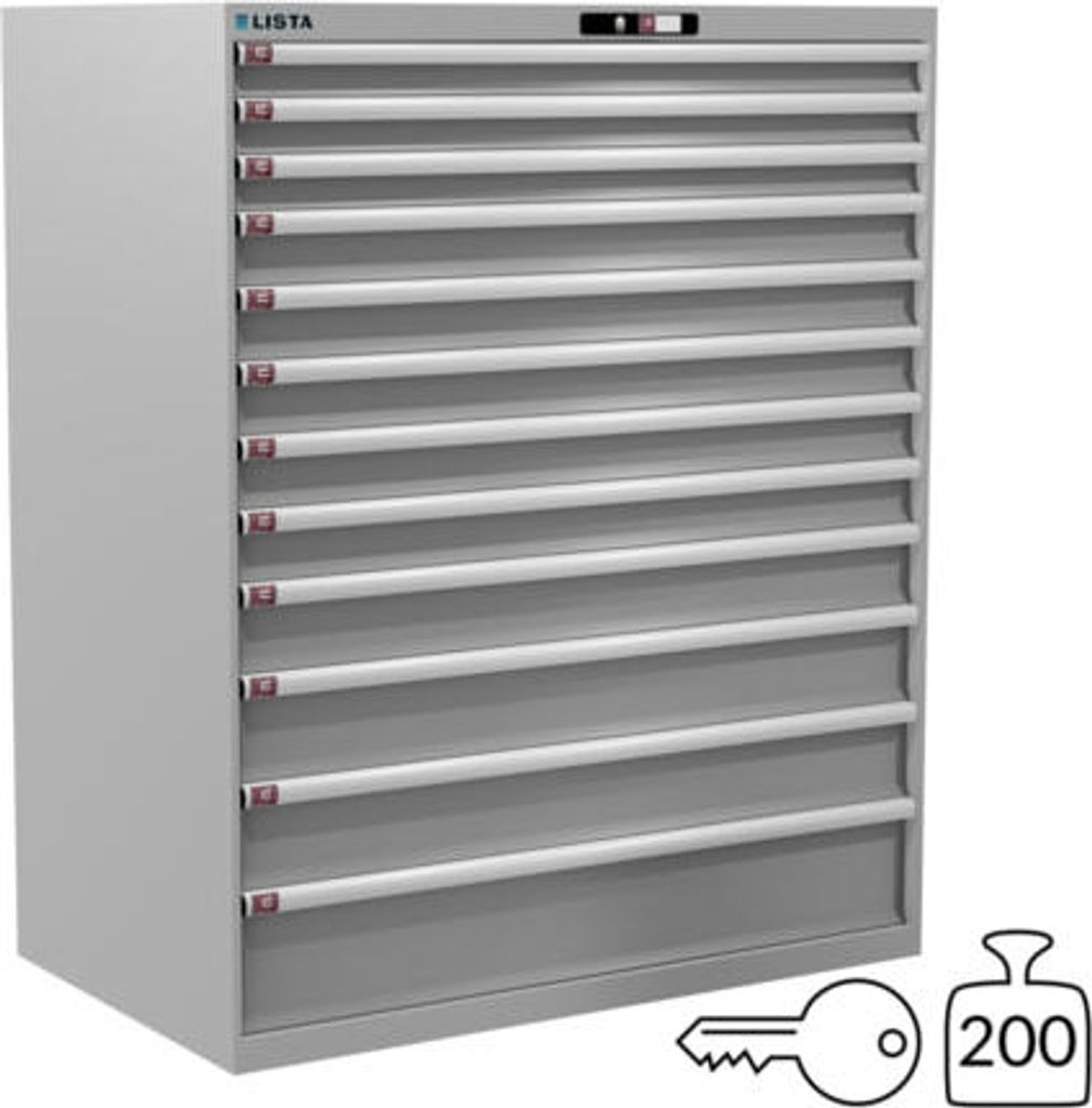 Lista Schubladenschrank - 78.842.020 - 1.450x1.193x725 mm (HxBxT) - 12 Schubladen - 200 kg - Key Lock - lichtgrau (RAL 7035)
