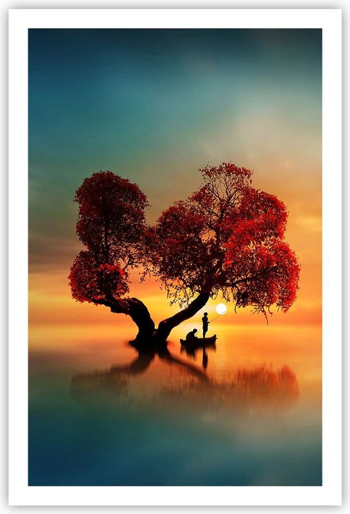 Poster - Poster ohne Rahmen - See Natur Nacht - 61x91,5 cm - Wand Bild - Wanddeko - Wandbilder - Kunstposter - Wandposter - Bilder - Kunstdruck - W...