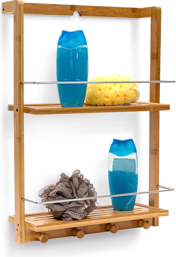 Relaxdays Duschregal Bambus HxBxT:53x38x15,5cm, 2 Ablagen, Produktbild 
