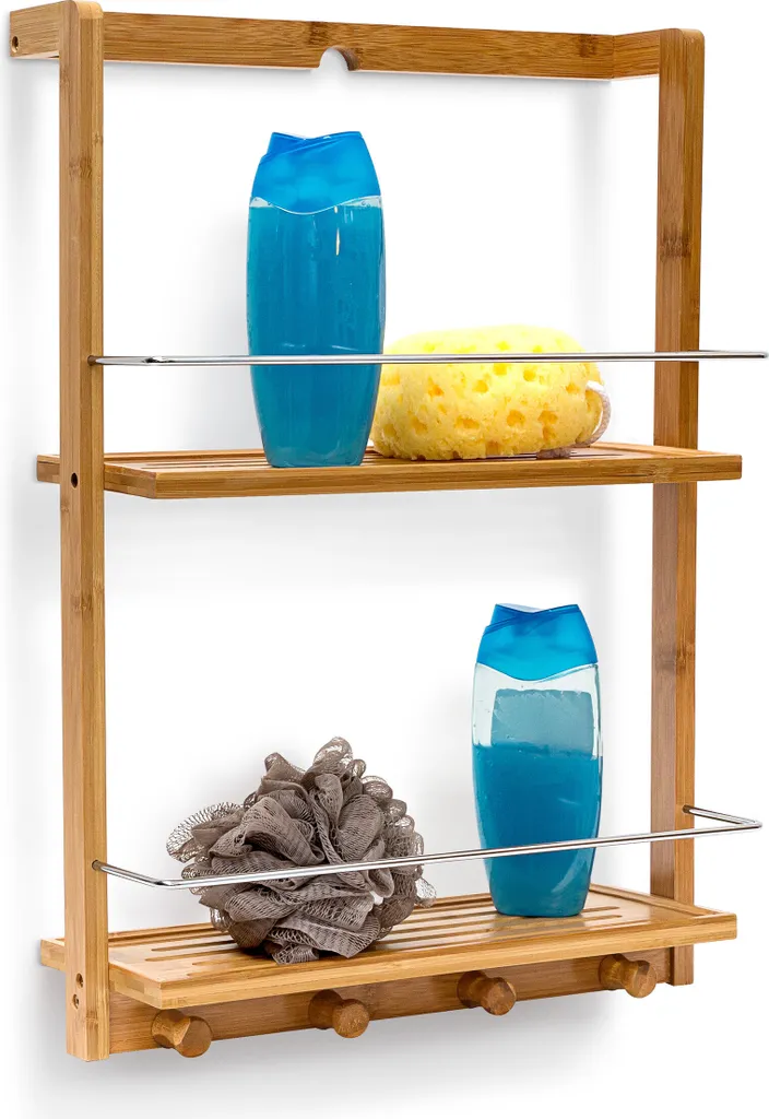 Étagère de douche bambou résistante à l'humidité avec double plateau