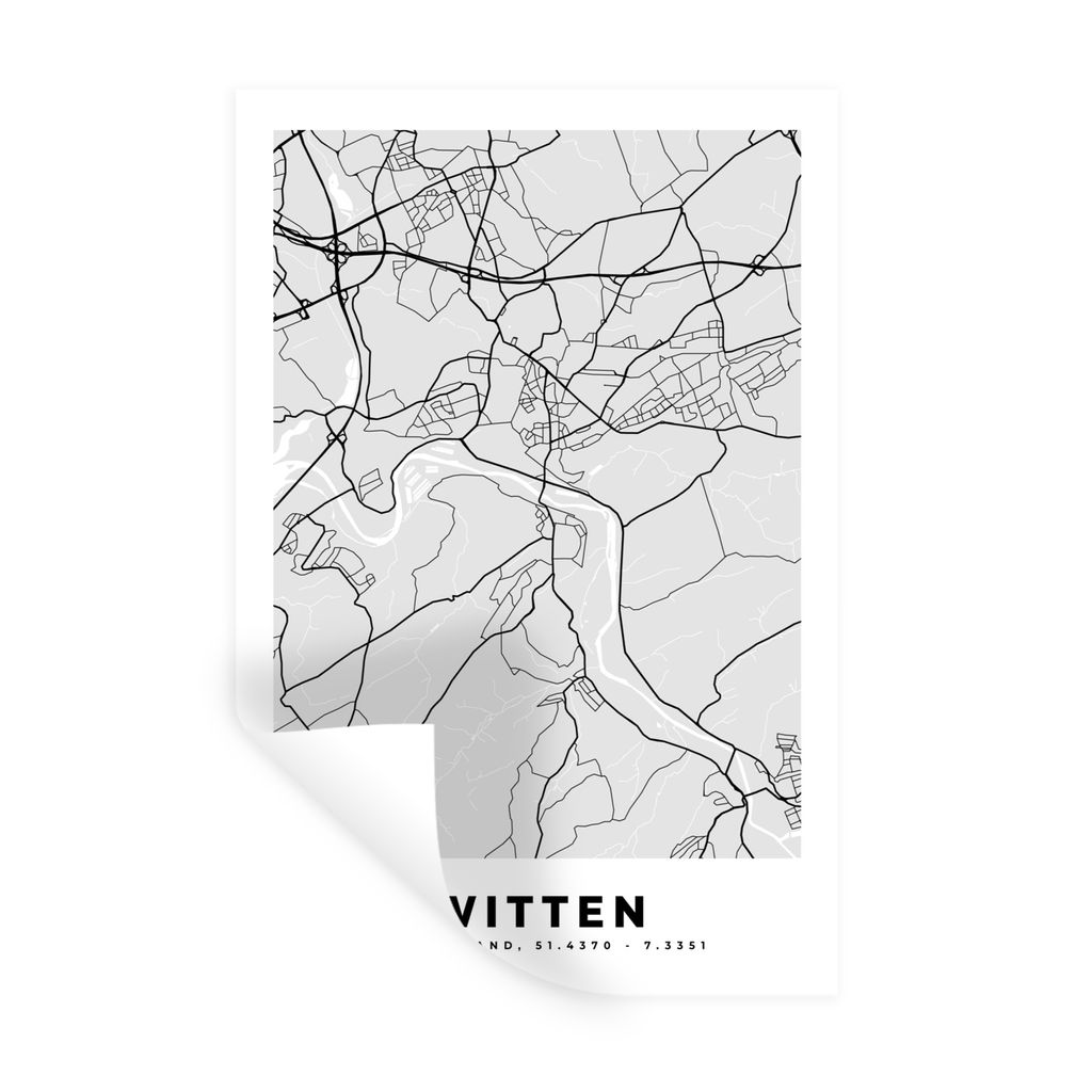 MuchoWow Wandtattoo Wandsticker Wandaufkleber Stadtplan - Deutschland - Witten - Karte 40x60 cm Selbstklebend und Repositionierbar - Wierderverwe...