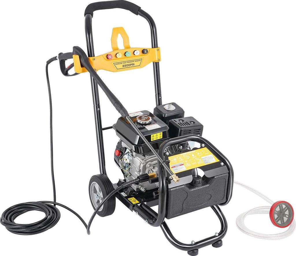 Benzin Hochdruckreiniger - 7,5 PS Motor - 2200 PSI (152 bar) - Mit Düsen und Schlauch - Für Auto, Terrasse und Boden -