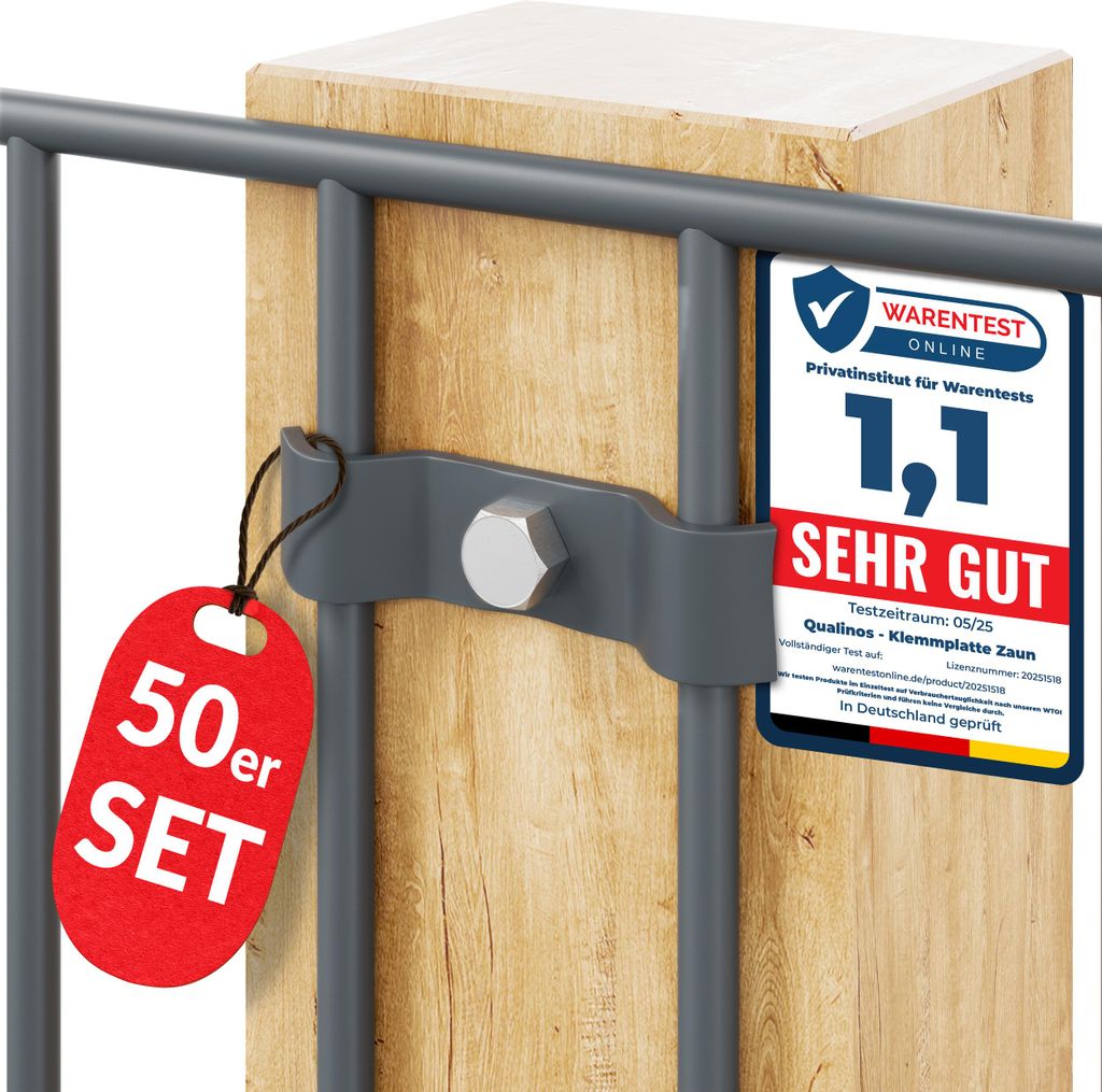 Qualinos Spannbügel 50 mm Anthrazit 7016 (50 Stück) – Verzinkter Stahl Stabmattenzaun Zubehör zur Doppelstabmattenzaun Befestigung Germany