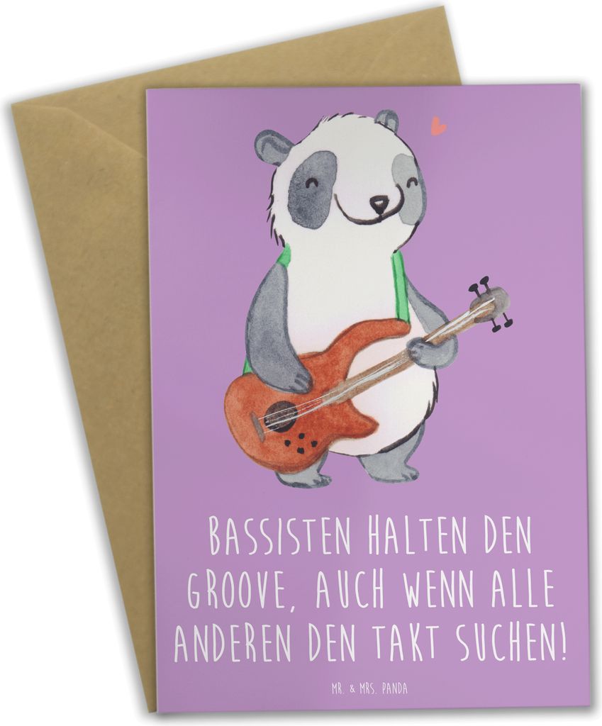 Mr. & Mrs. Panda Glückwunschkarte Bassgitarre Groove - Lavendeltraum - Geschenk, weihnachtskarten, Klappkarte, Musik, Kreativität, Rhythmus, oste...
