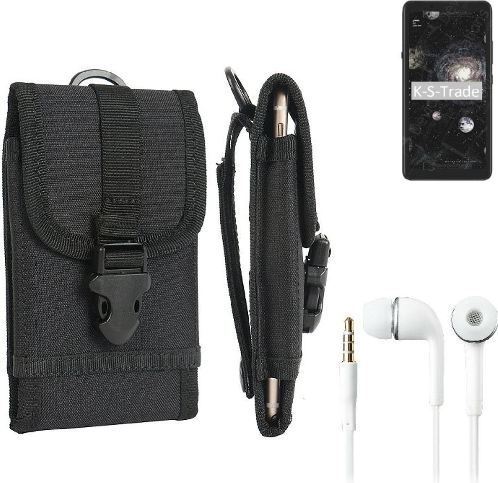 K-S-Trade Holster Schutz Hülle kompatibel mit HiSense A5 Pro CC Gürteltasche Handy Hülle Tasche outdoor Seitentasche schwarz 1x + Kopfhörer