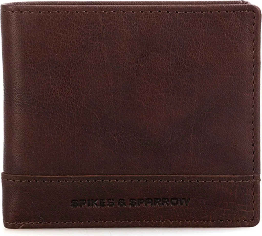 SPIKES & SPARROW Pelle portafoglio Bronco Billfold Wallet RFID Dark Brown marrone scuro