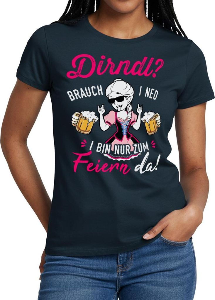 Spreadshirt Dirndl Brauch I Ned I Bin Nur Zum Feiern Da Frauen T-Shirt, S, Navy