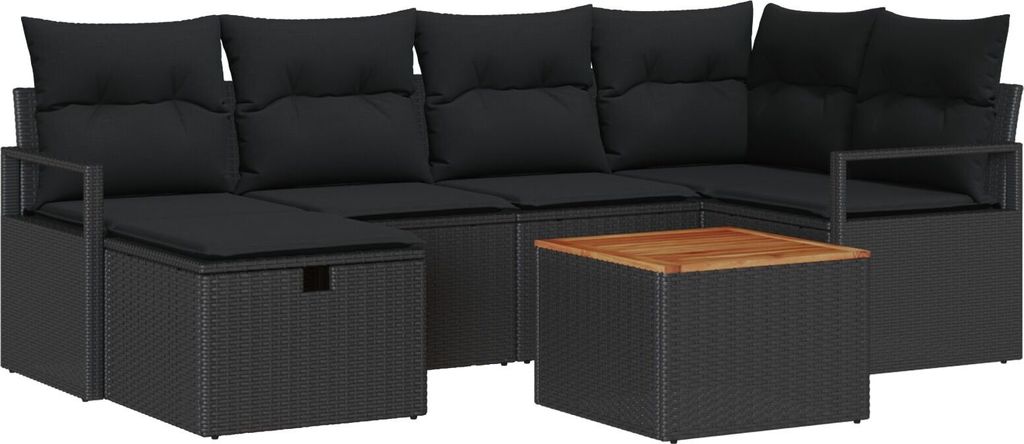 Möbel 7-teiliges Garten Sofa Set mit Kissen Schwarz Poly Rattan, 2-Sitzer Garten Sofa mit Stauraum & Kissen Schwarz Poly Rattan - Gartensofas 3360873