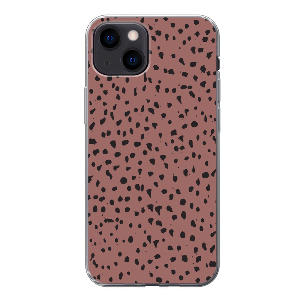 MuchoWow Handyhülle Schutzhülle Hülle für iPhone 13 mini Polka dots - Muster - Schwarz Silikon Softcase Handy Hülle - Softcase