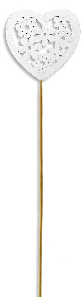 Herzförmiger Holzstecker mit Blumenmotiv in Weiß, 7 x 35 cm