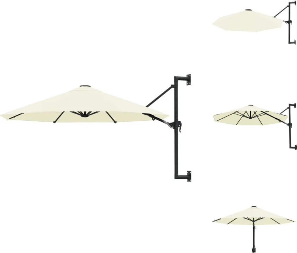 vidaXL Parasol Mural 300 cm avec Mât Métallique Sable pour Extérieur