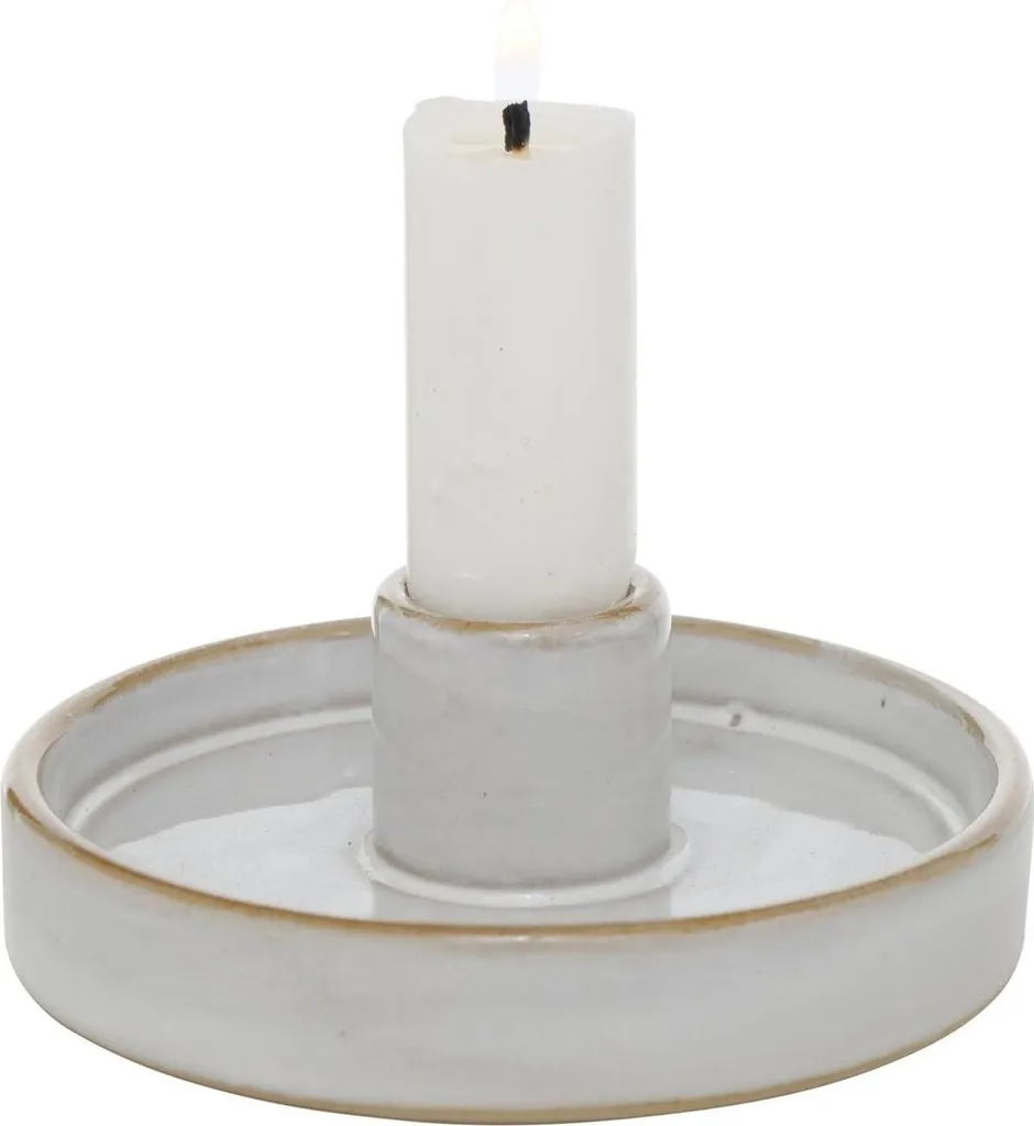 Bougeoir MARIMA en porcelaine 4 cm gris, finition artisanale ronde