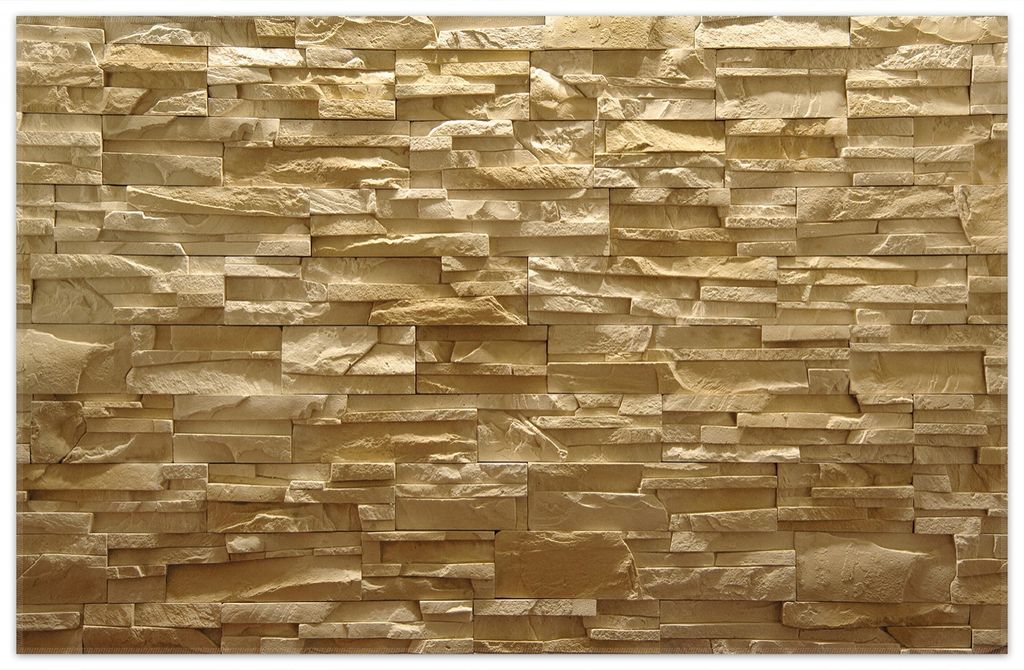 Wallario Premium Teppich, Größe 90 x 140 cm, Steinwand gelb-orange