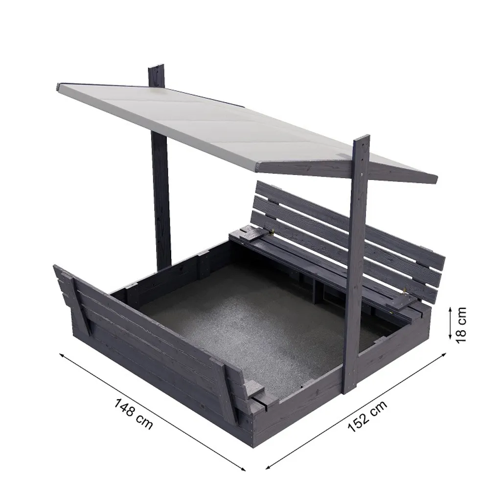 BAC À SABLE en Bois Avec Banquette Couverture Imprégné Enfants 150 CM