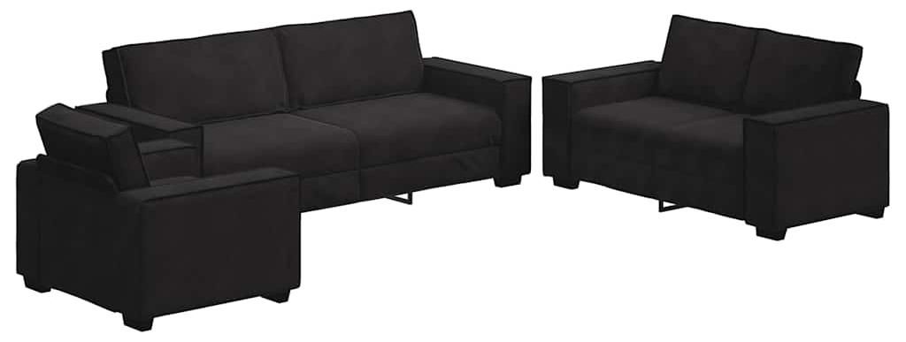 vidaXL 3-tlg. Sofagarnitur mit Kissen Schwarz Samt