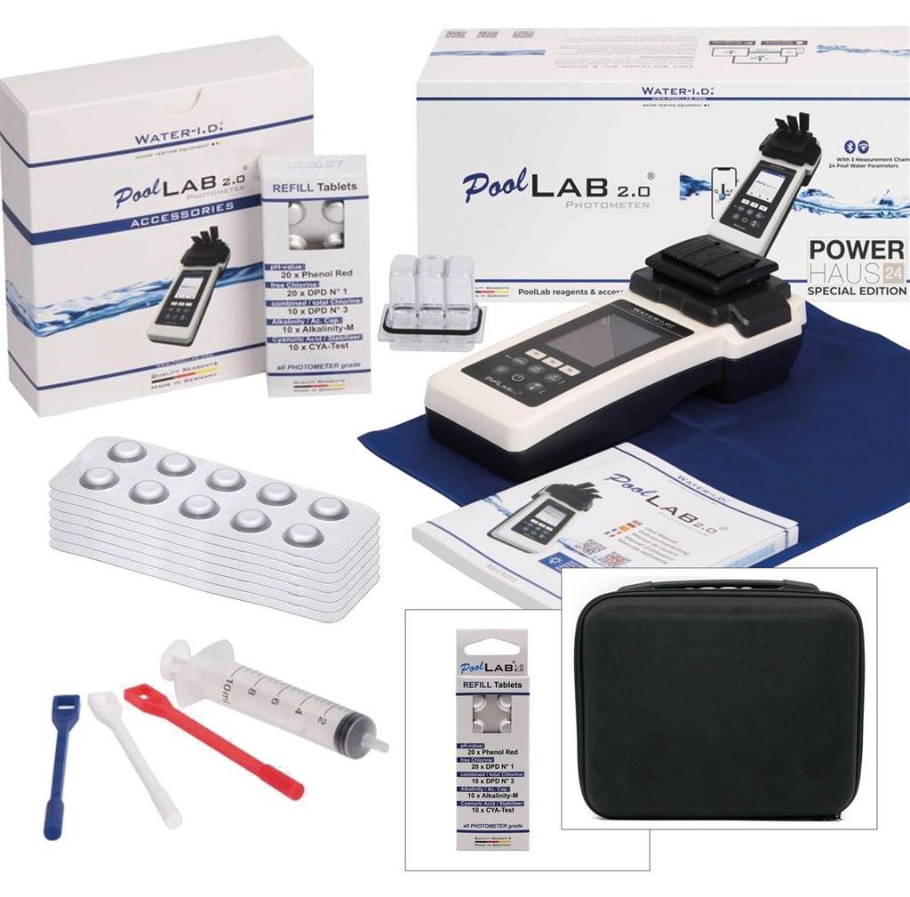 POWERHAUS24 PoolLAB 2.0 Ultimate Edition Wasseranalyse für Pools & Whirlpools (extra RefillPack) und Aufbewahrungskoffer