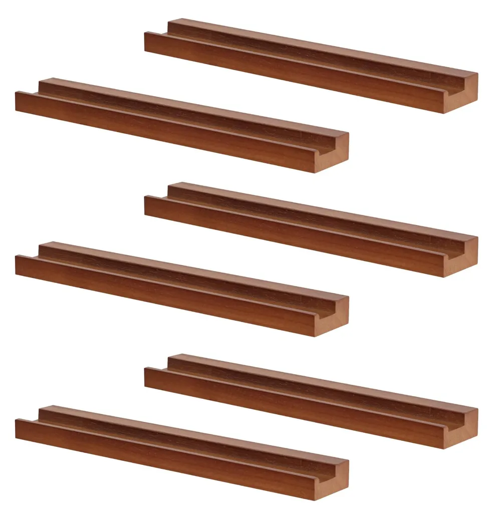 Support mural vinyle lot de 6 étagères en bois de noyer clair
