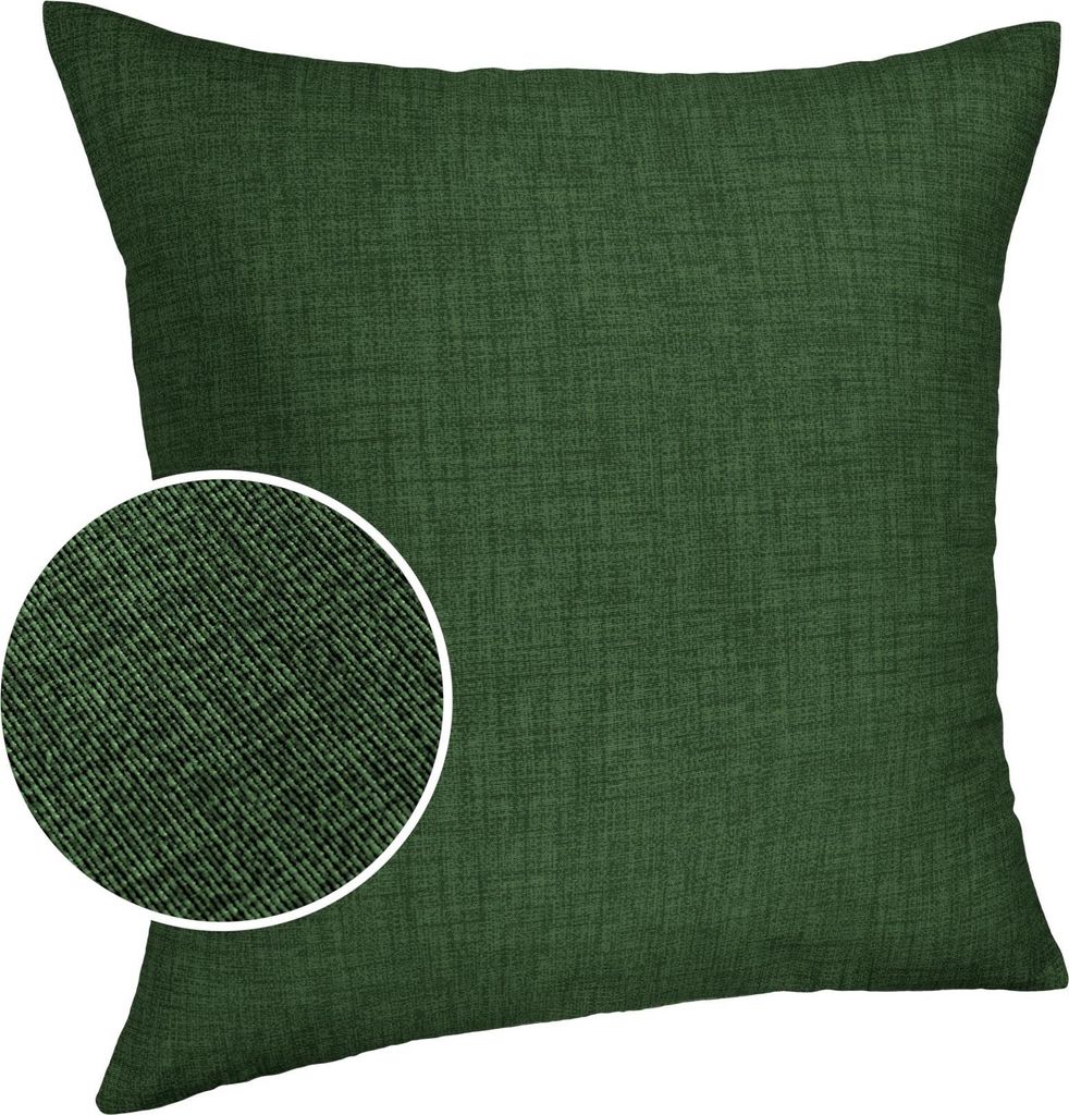 Dekokissen Kissenhülle mit Reißverschluss Sofakissen 40x40cm ohne Füllung Einfarbig Leinenoptik Uni Tannengrün