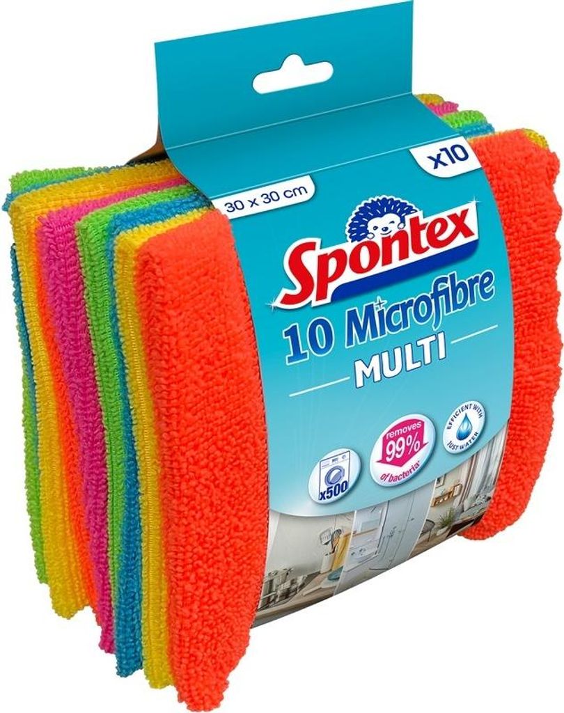 Spontex 3384127002374, Mikrofaser, Mehrfarbig, Maschinenwäsche, 300 mm, 300 mm, 10 Stück(e)