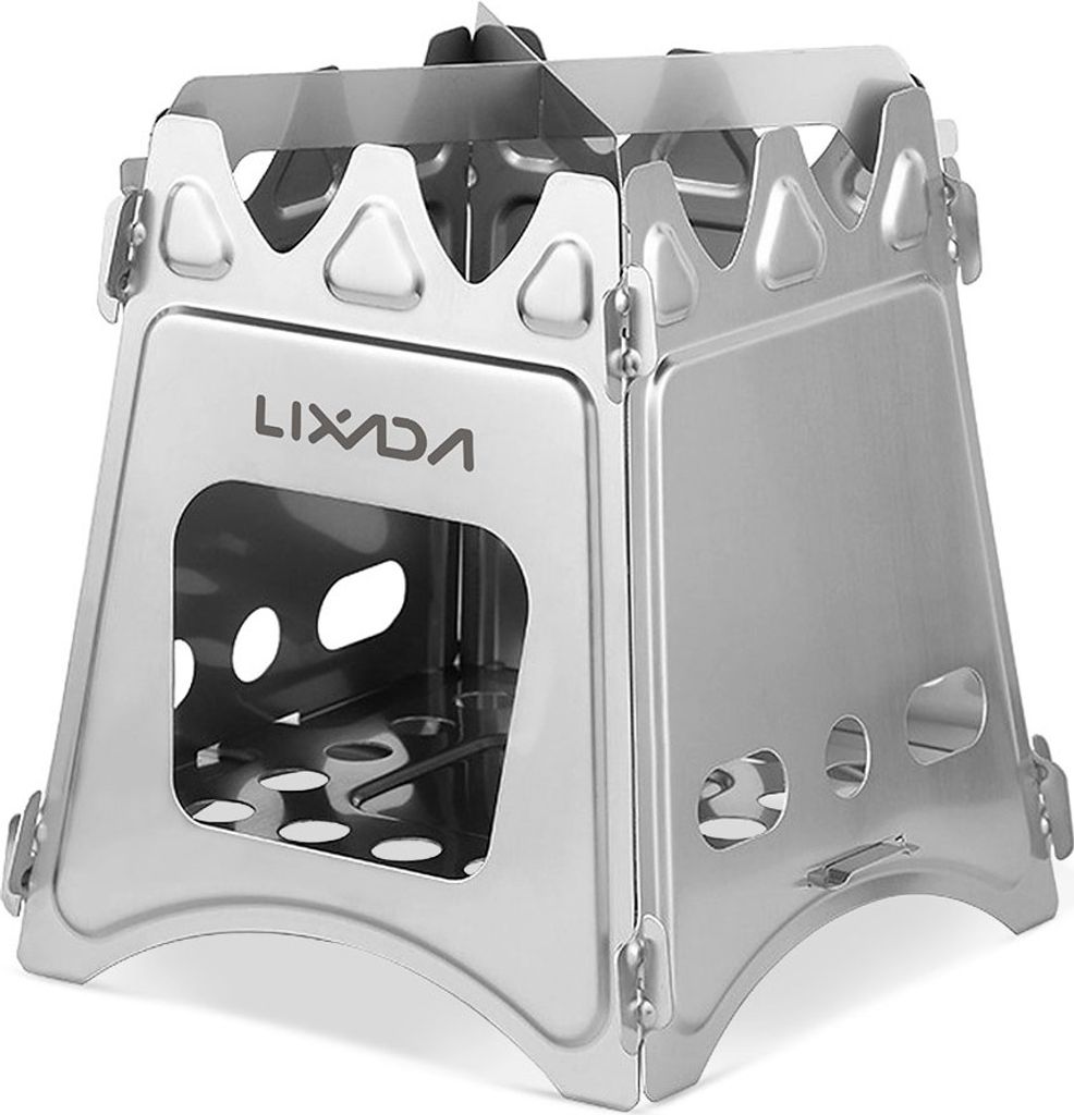 Lixada klappbarer Holzofen, Edelstahl-Kartenofen, Camping-Kartenofen, Picknick-Holzofen, 19,5cm x 16,5cm x 16,5cm, Outdoor Camping Kochen Picknick