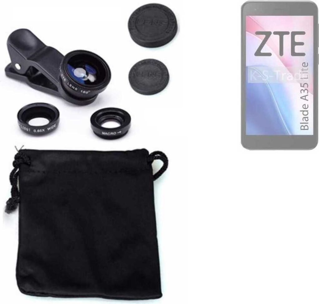 K-S-Trade Smartphone Kamera Linsen Set Kompatibel mit ZTE Blade A35 Lite 3in1 Clip-On Kamera Adapter Macro Weitwinkel FishEye Fischauge Objektiv Linse