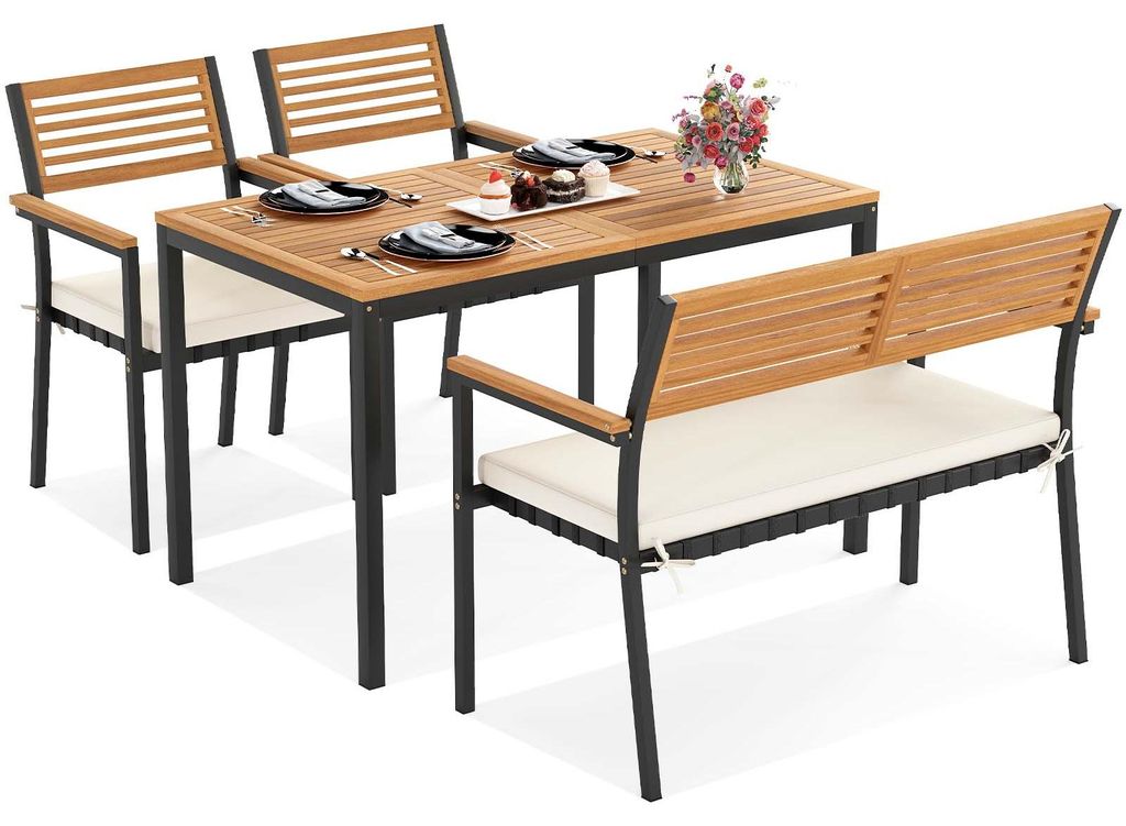 KOMFOTTEU 4-teiliges Gartenmöbel Set aus Akazienholz & Produktbild 