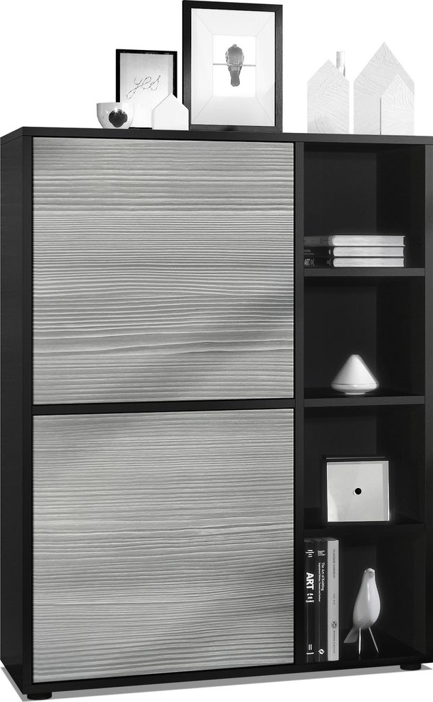 Vladon Highboard Schrank Anrichte Cuba mit 8 Fächern, Germany, Korpus in Schwarz matt / Fronten in Avola-Anthrazit