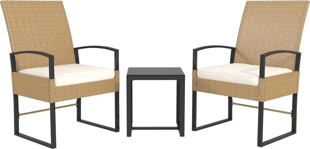 Salon de jardin 3 pièces beige et blanc avec dossier réglable - Modèle LUNA
