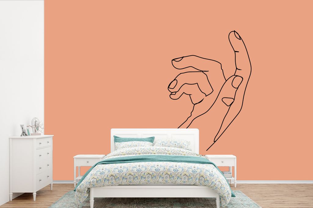 MuchoWow Fototapete für Wohnzimmer oder Schlafzimmer Wandtapete Vinyl Motivtapete Hände - Linienkunst - Minimalismus - 360x240 cm - Vinyl-Tapete