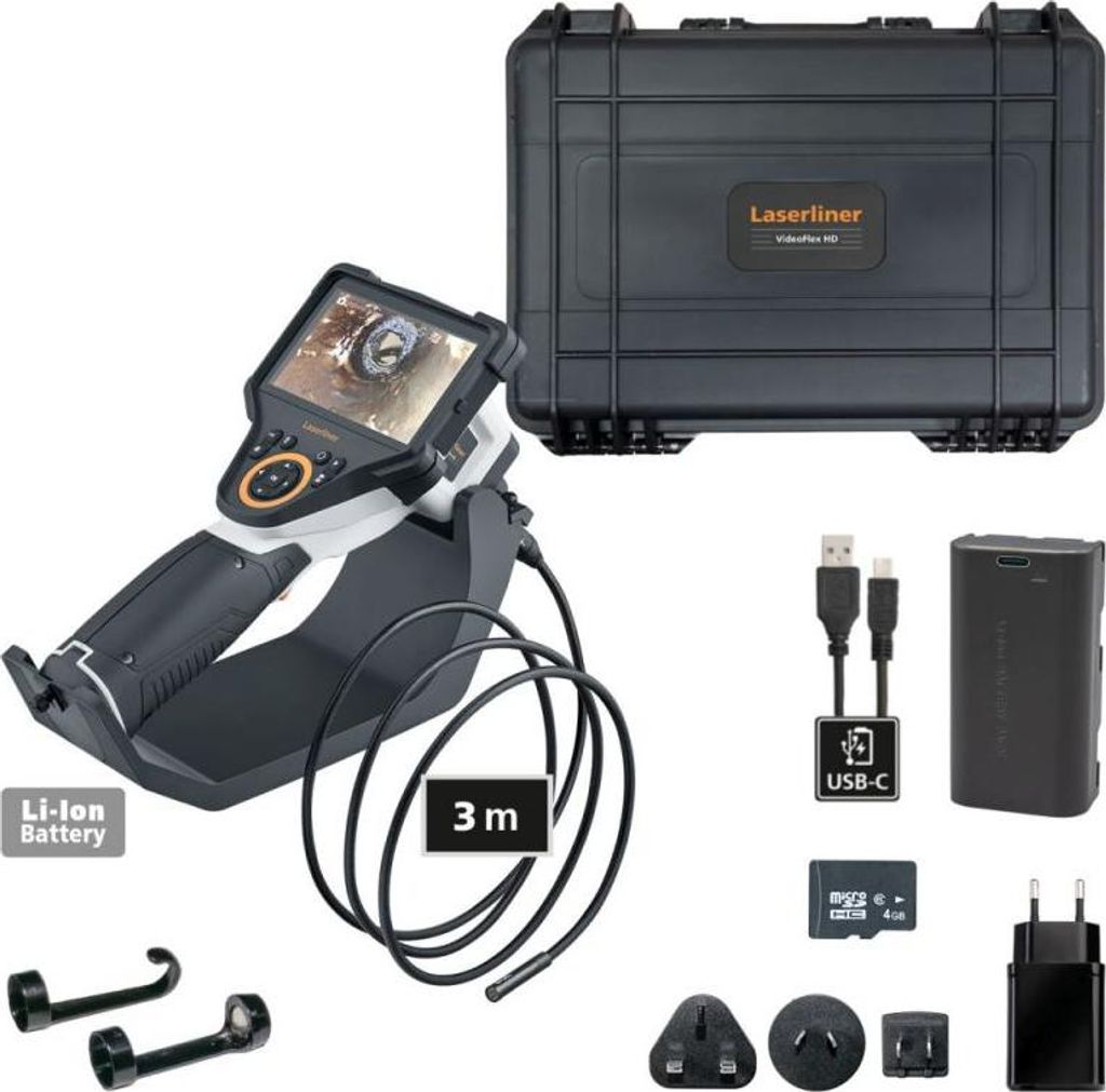 Laserliner VideoFlex HD Duo, 1280 x 720 Pixel, 12,7 cm (5"), 7,9 mm, Flexible Sonde, Schwarz, 2 mm