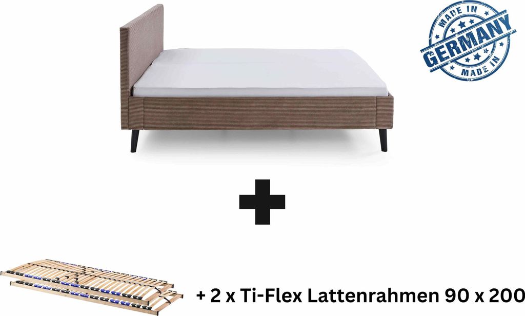 Polsterbett 180 x 200 Bettgestell Bett Doppelbett mit Kopfteil Taupe Germany, Ausführung:inkl. Lattenrahmen / ohne Matratze