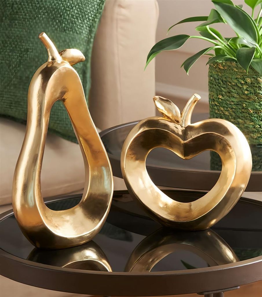 2x Dekofigur "Apfel & Birne" aus Polyresin in Gold, 17 + 26 Produktbild 