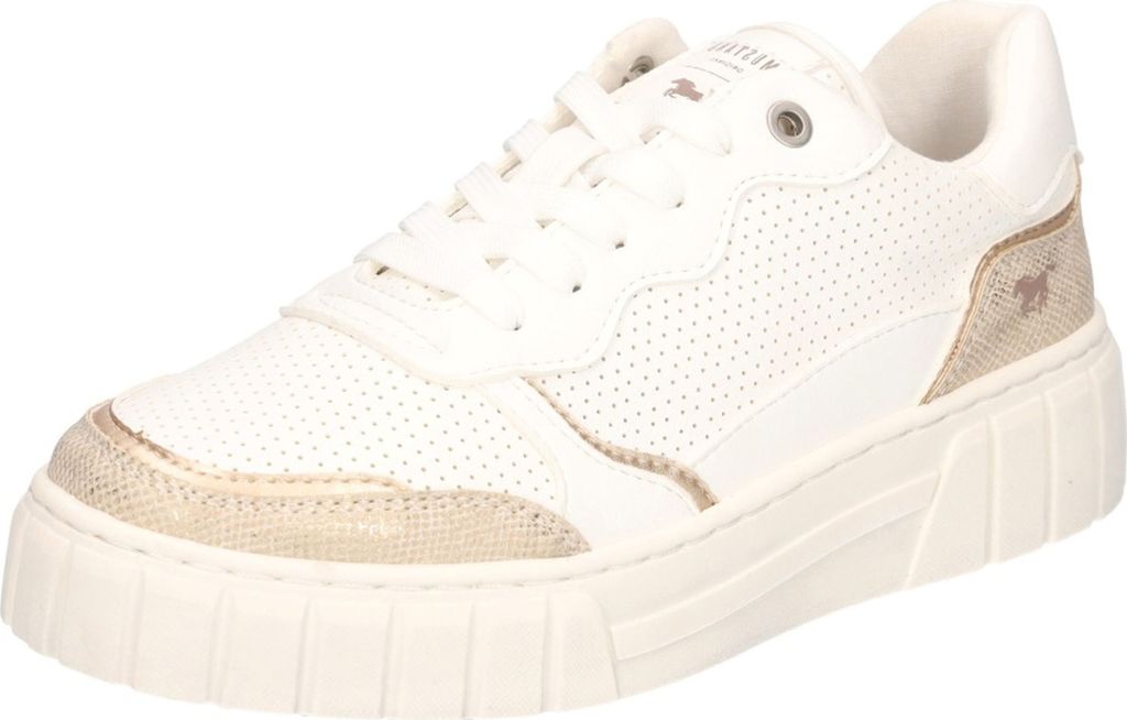 Mustang Damen Sneaker Court Metallic Optik Lochmuster Plateau 1446-301, Größe:39 EU, Farbe:Gold
