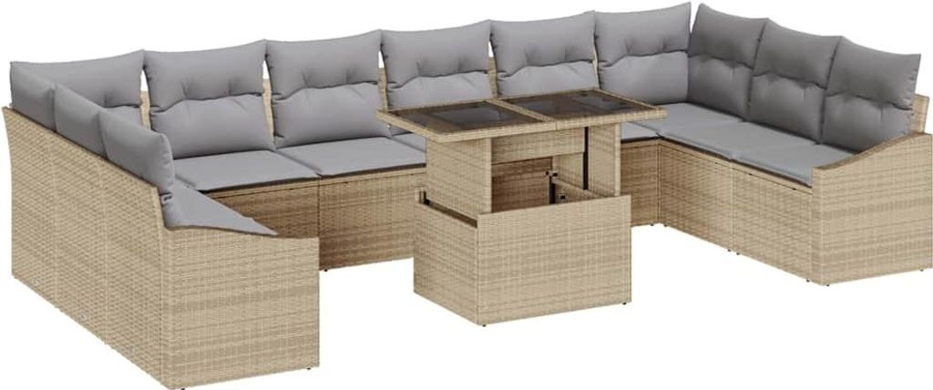 vidaXL Sofa Set mit Kissen 11 pcs Beige und Hellgrau Poly-Rattan