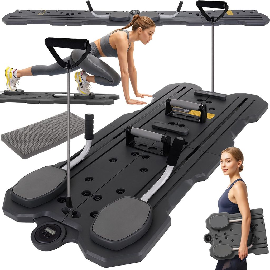 Pilates Reformer TRIZAND Pilates und Yoga Board klappbar mit LCD Zähler rutschfeste Füße Stahlverstärkung und Widerstandsbänder für Home Work...