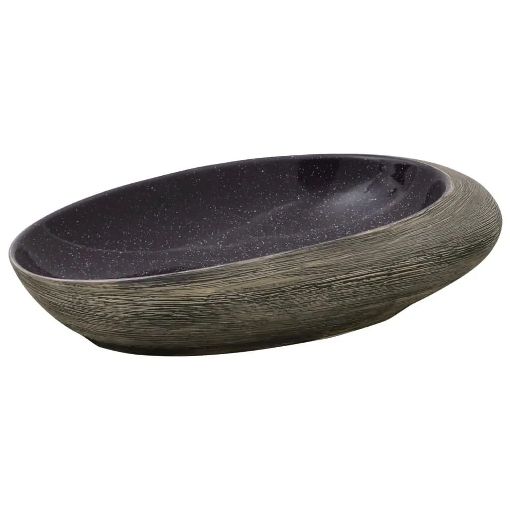 Lavabo à poser ovale en céramique bicolore pour salle de bain design