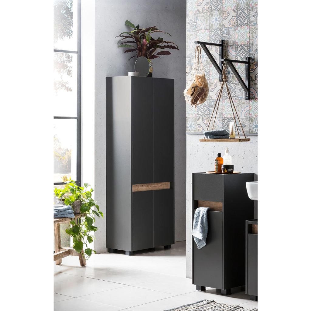 Badschrank Set CORATO-80 in anthrazit mit Absetzungen in Wildeiche Nb.
