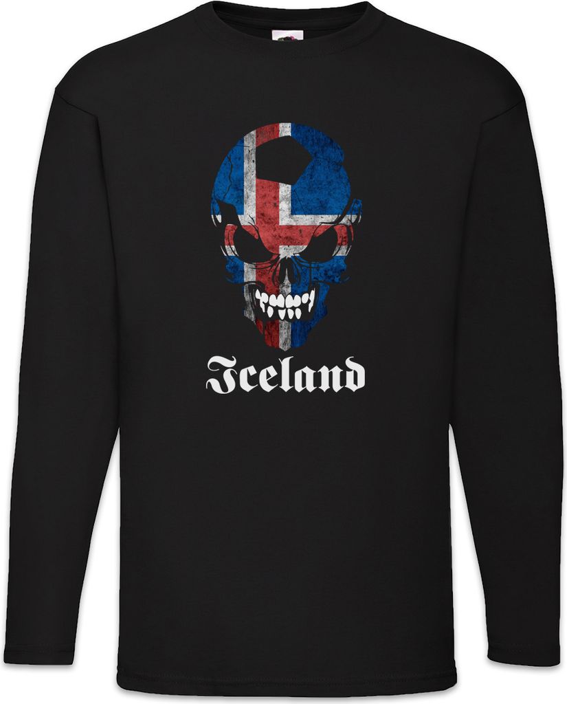 Urban Backwoods Classic Iceland Football Skull Flag, Langarm T-Shirt, Farbe: Schwarz, Größe: XL