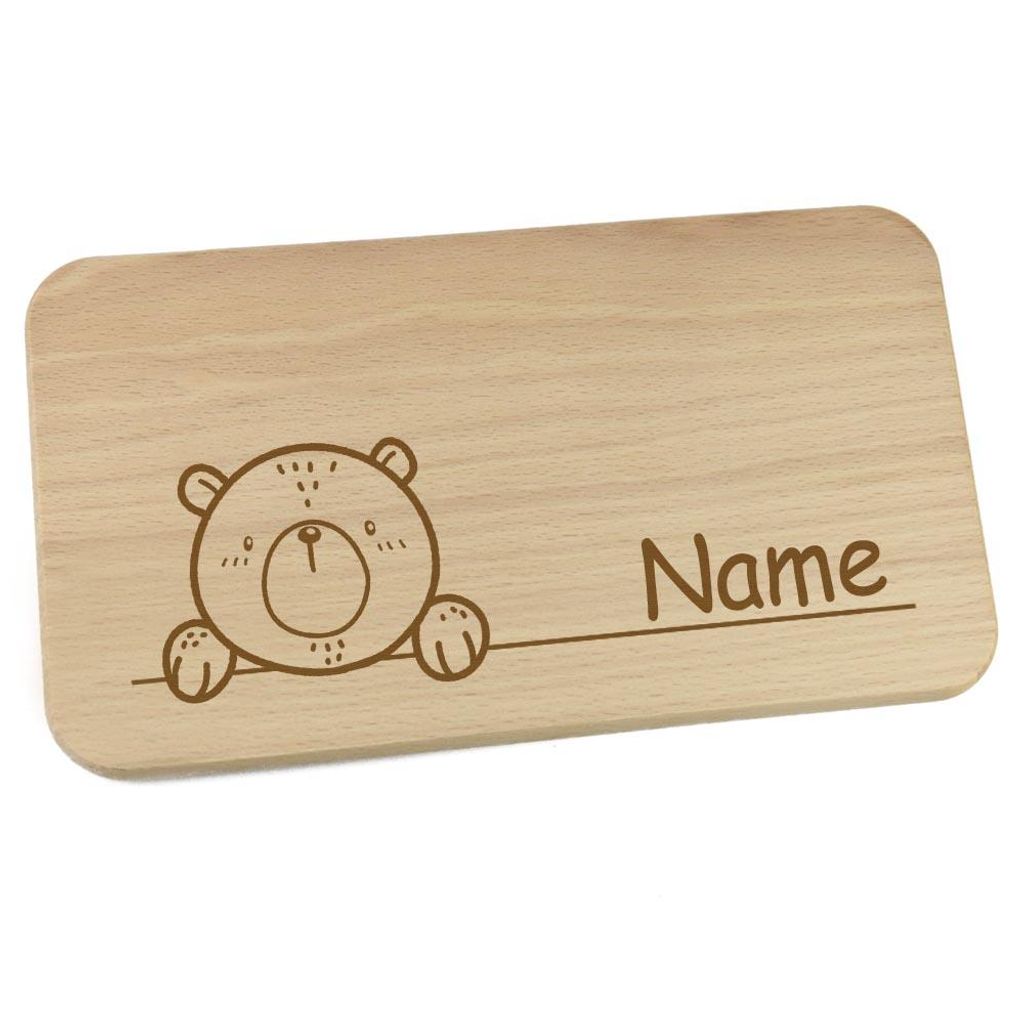 Personalisiertes Frühstücksbrettchen aus Holz mit Motiv und Name graviert Motiv Bär