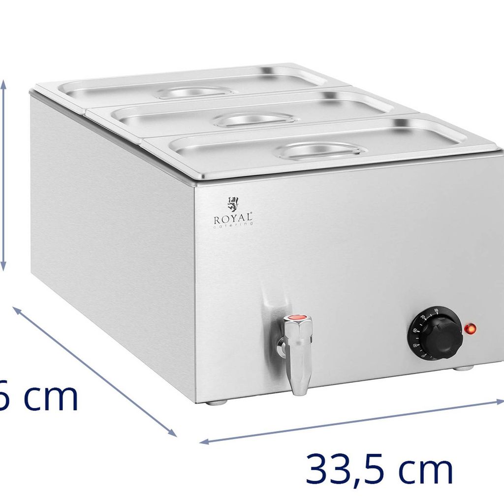 Royal Catering Bain Marie - 600 W - 3 GN 1/3 - Ablasshahn Obrázek produktu 6