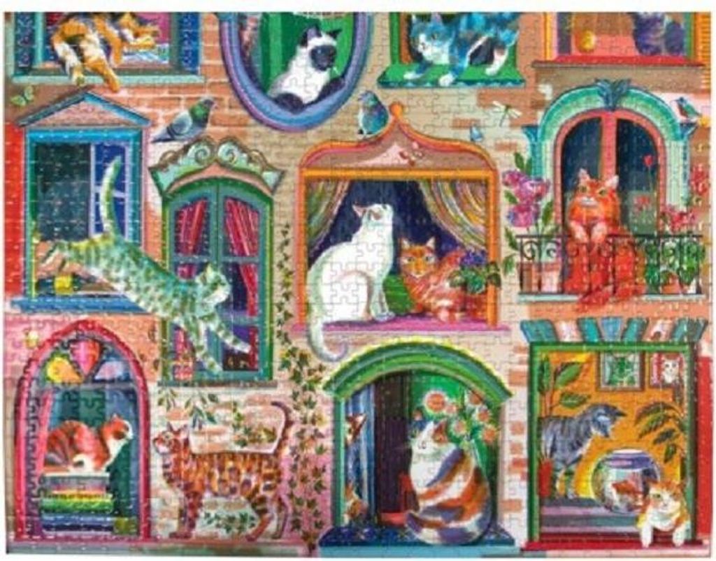eeBoo Puzzle Katzen Fenster 1000 Teile buntes Kartonspiel