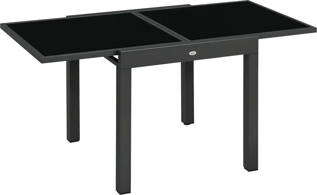 Grande table de repas extérieure avec plateau verre et châssis alu gris