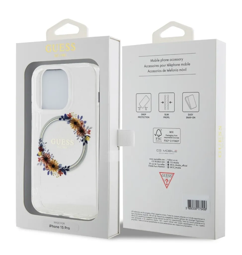 Custodia Guess iPhone 13 Pro MagSafe IML Fiori - Trasparente e Robusta - 5