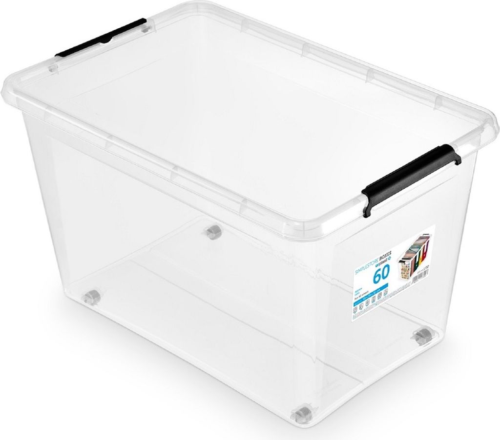 Orplast SIMPLE STORE Aufbewahrungsbox mit Deckel und Rädern 60 - Boxen Aufbewahrung Stapelboxen 58 x 39 x 35 cm - Ordnungsboxen - Aufbewahrungsbox